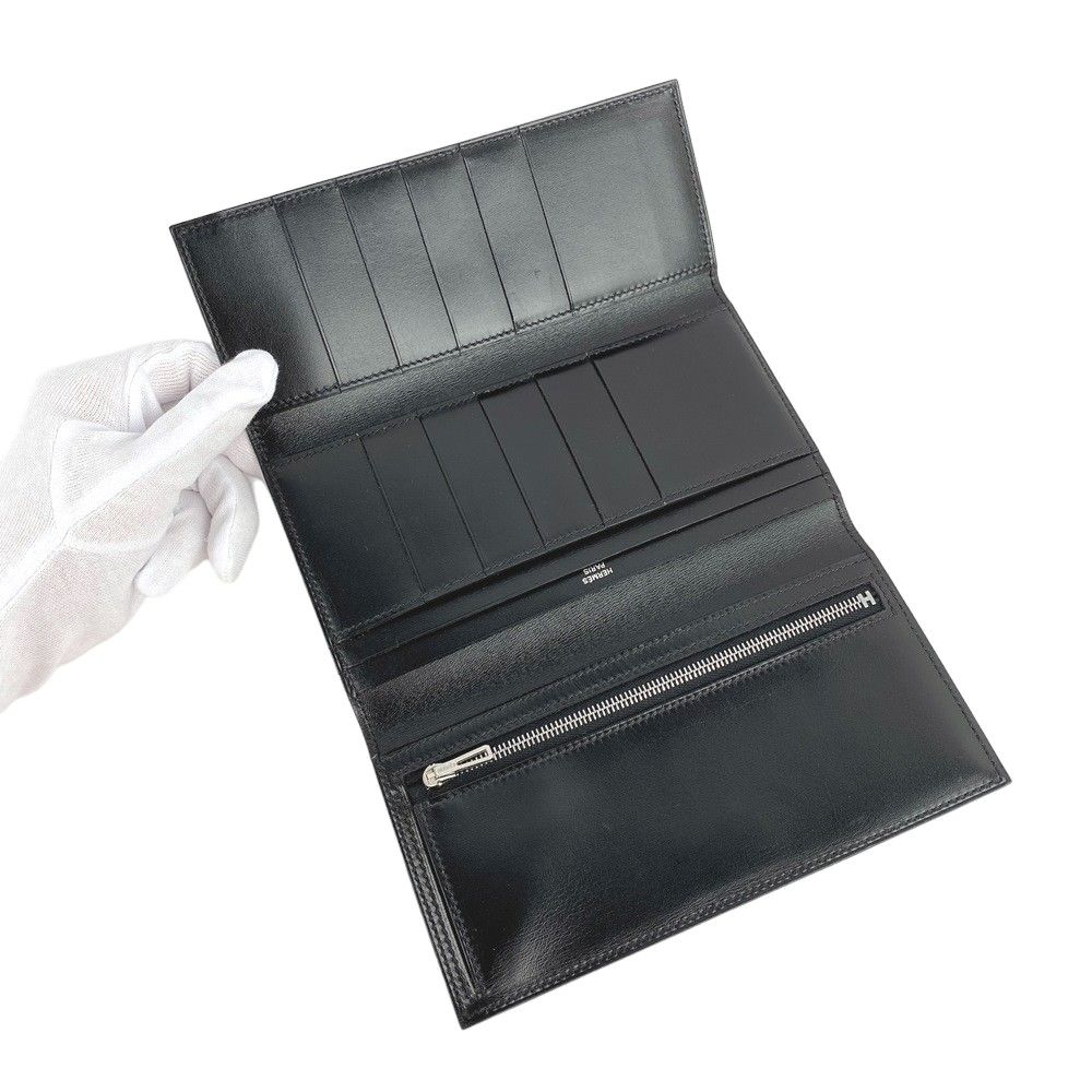 値下げ不可！箱付き❣️エルメス✨ベアン　デュプリ✨三つ折り財布　ブラック HERMES エルメス ベアン デュプリ 三つ折り 黒 ブラック 財布 長