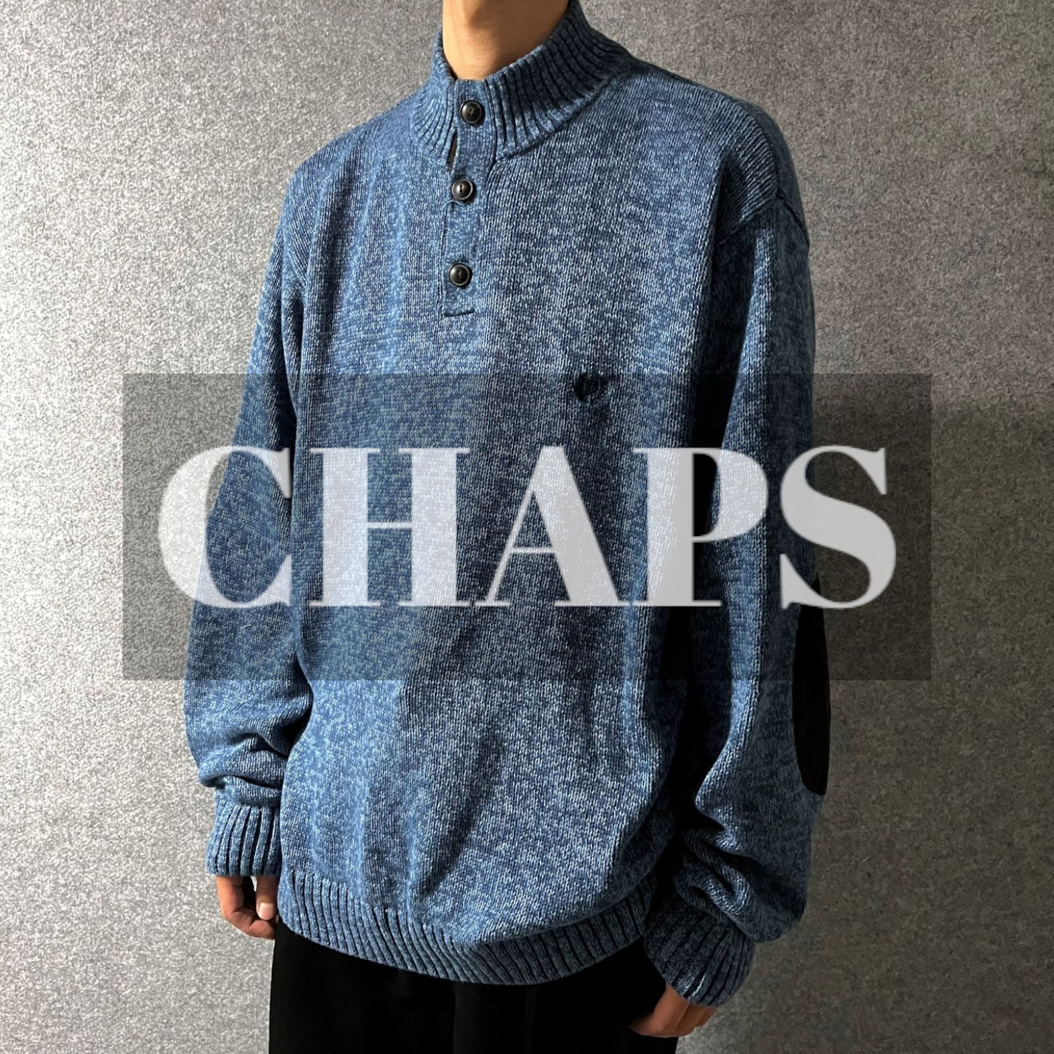 CHAPS ニットセーター ハーフボタン エルボーパッチ