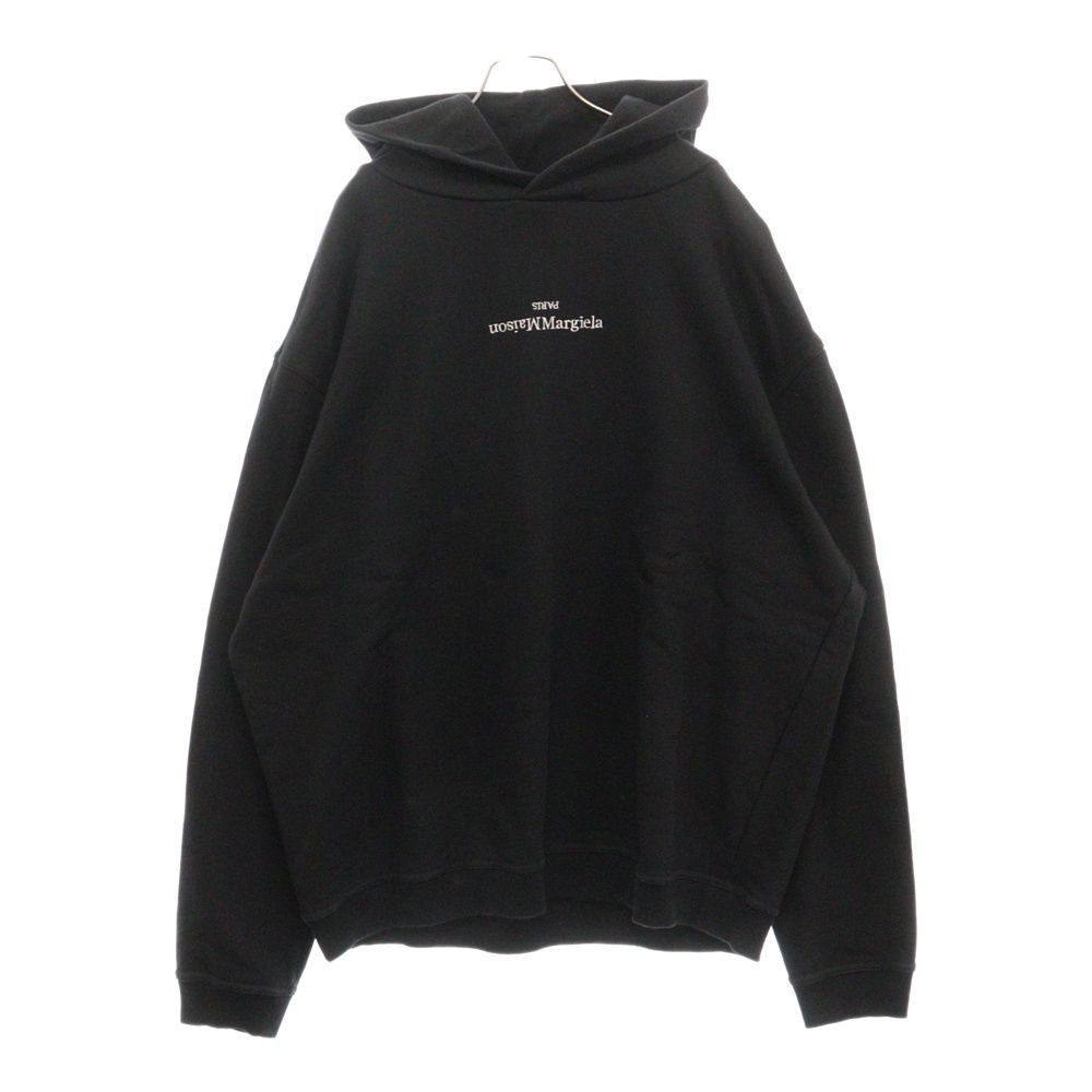 Maison Margiela (メゾンマルジェラ) 22AW フロント反転ロゴプルオーバーパーカー ロゴ刺繍パーカー S50GU0167 S25503 ブラック