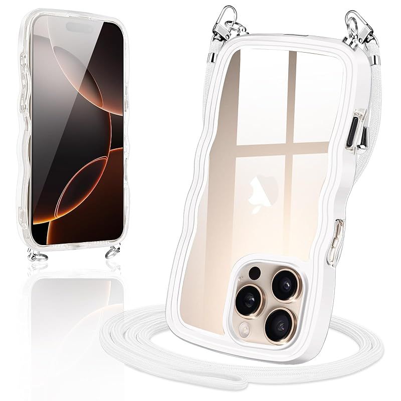 新品　iPhone16 Pro 用 ケース ショルダー クリア TPU カバー いPhone 16 プロ スマホケース 創意 個性 肩掛け 首掛け 斜めかけケース 可愛い かわいい 韓国 透明 薄型 耐衝撃 アイフォン16Pro(ホワイ