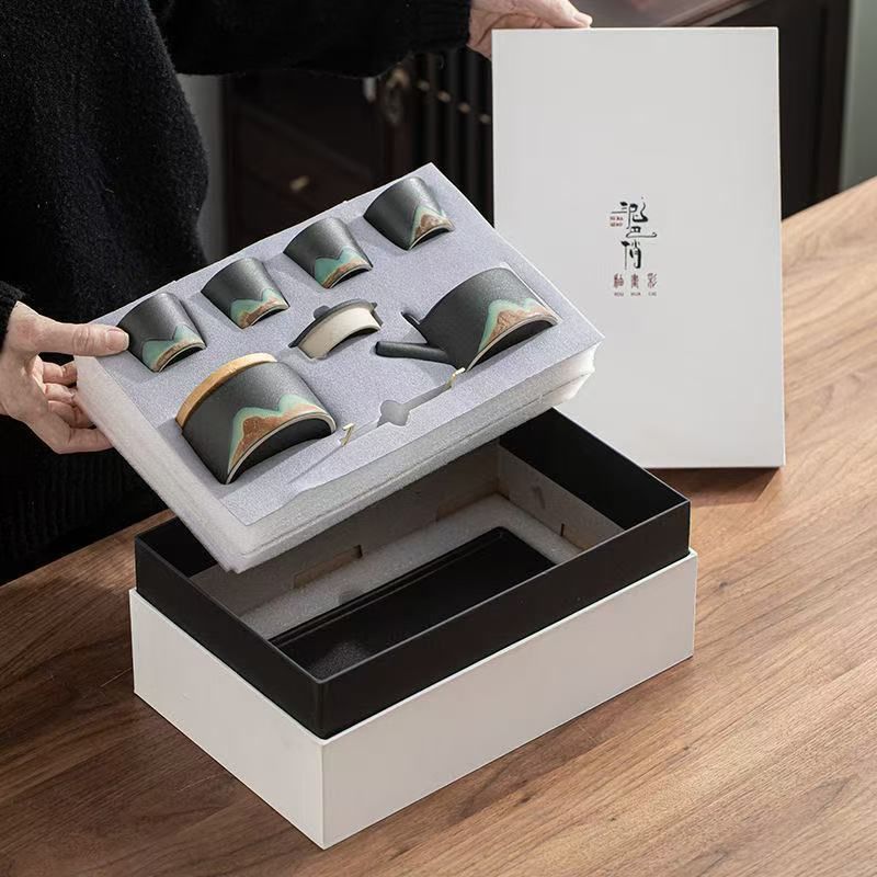 茶器セット 7点セット ティーポット 陶器製 湯呑み 茶入れ ティートレー付き 和風 感 茶道具 家庭用 来客用 普段使い用 旅行 お出かけ用 中国茶 日本茶 紅茶 プレゼント 誕生日 ギフト