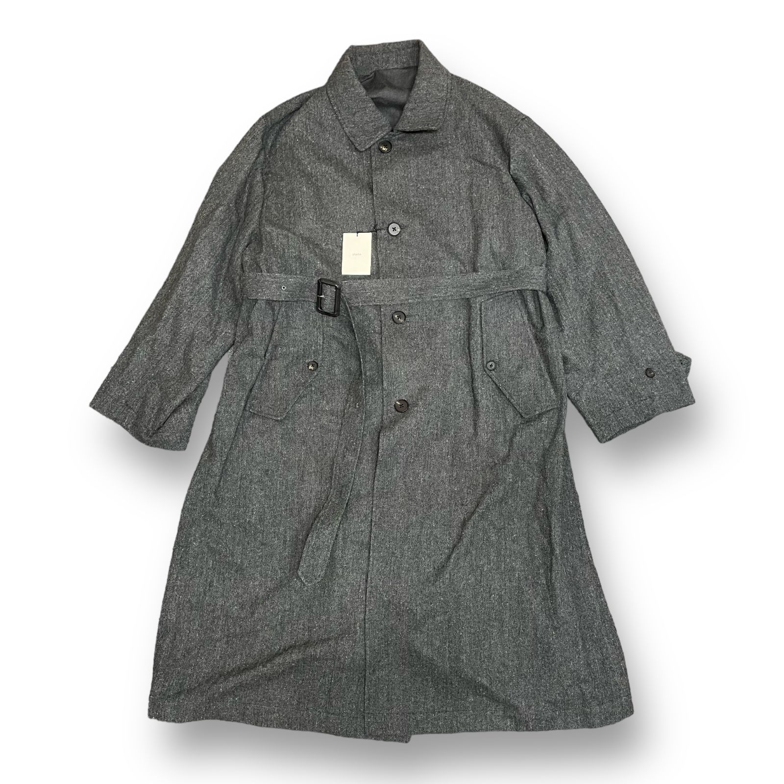 定価107800円 新品 stein INVERTED PLEATS BALMACAAN COAT インヴァーテッドプリーツバルマカーンコート  ヘリンボーン シュタイン ST.400 S 51385A