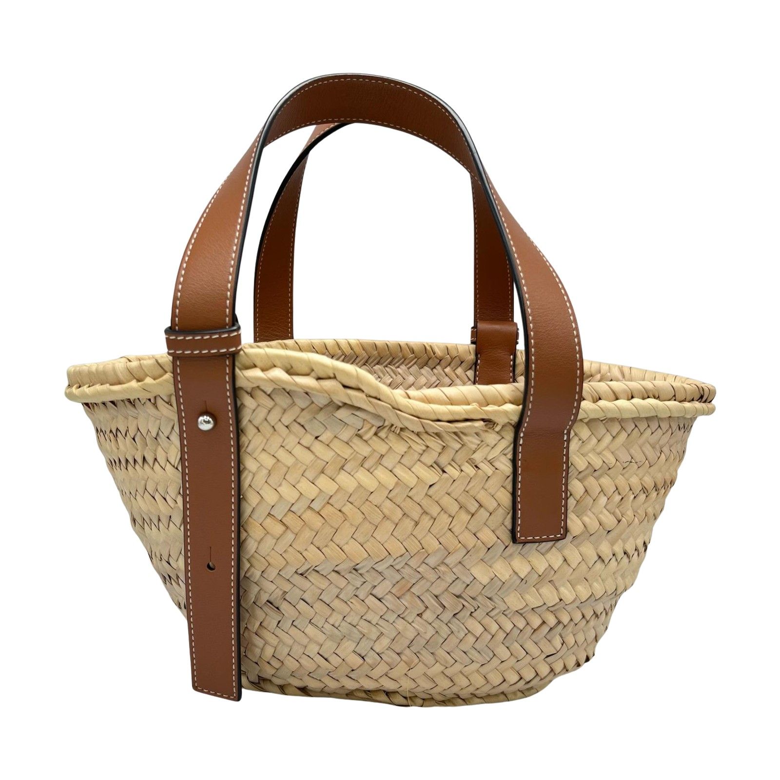 LOEWEロエベバスケットスモールラフィア×レザーハンドバッグブラウン LOEWEロエベバスケットスモールラフィア×レザーハンドバッグ