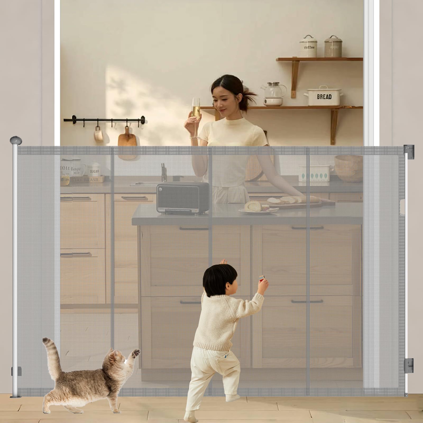 unipaws ハイタイプペットゲート置くだけ木製バリア、犬用フェンス