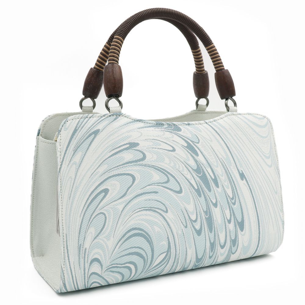 和装バッグ 本場筑前博多織 世美庵 華三彩 一輪館 正絹 白地 水色 青