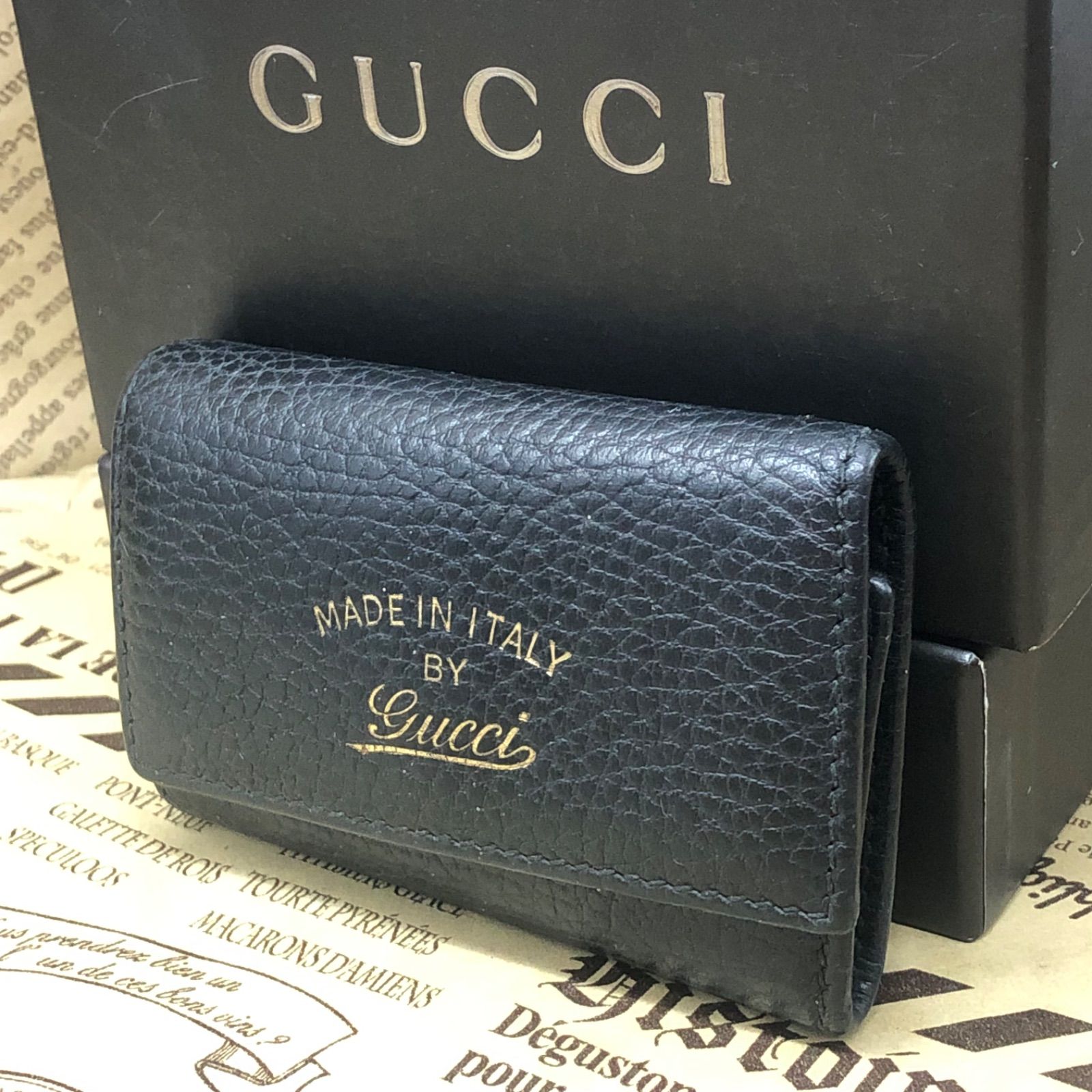 グッチ キーケース 鍵 6連 革 黒 GG FW 142