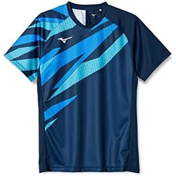 ミズノ(MIZUNO) テニス ゲームシャツ 吸汗速乾 ダイナモーションフィット 62JA2002 Dネイビー×ブルー Mサイズ
