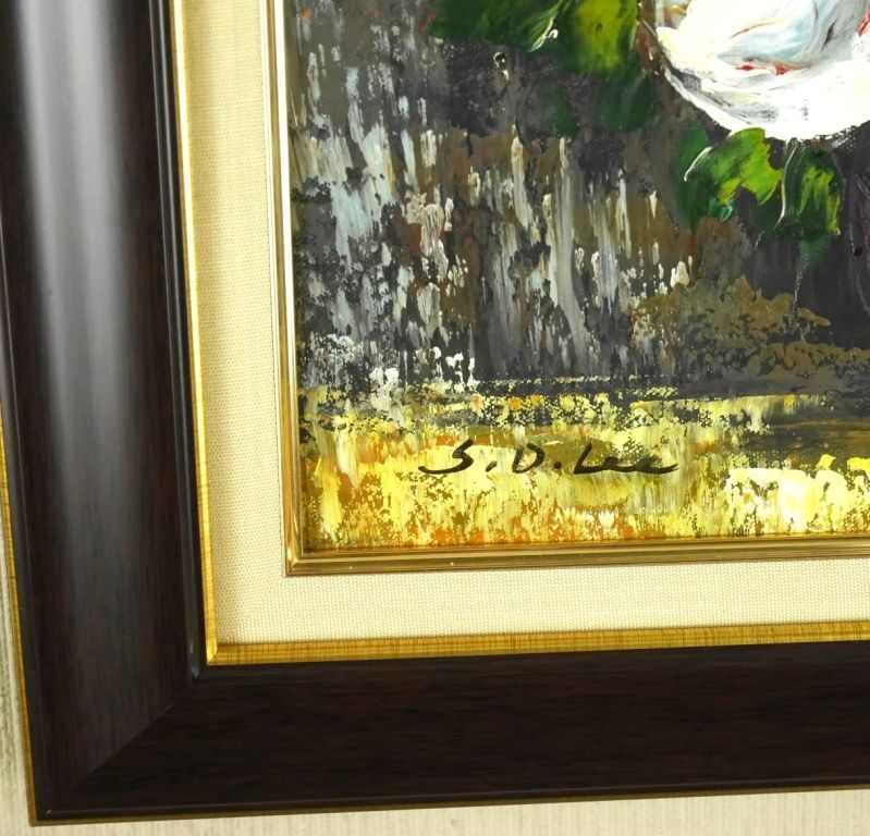 特売割スティーブ・リー『薔薇』◆油彩6号◆直筆サイン有◆雰囲気ある色彩描写！額装 静物画
