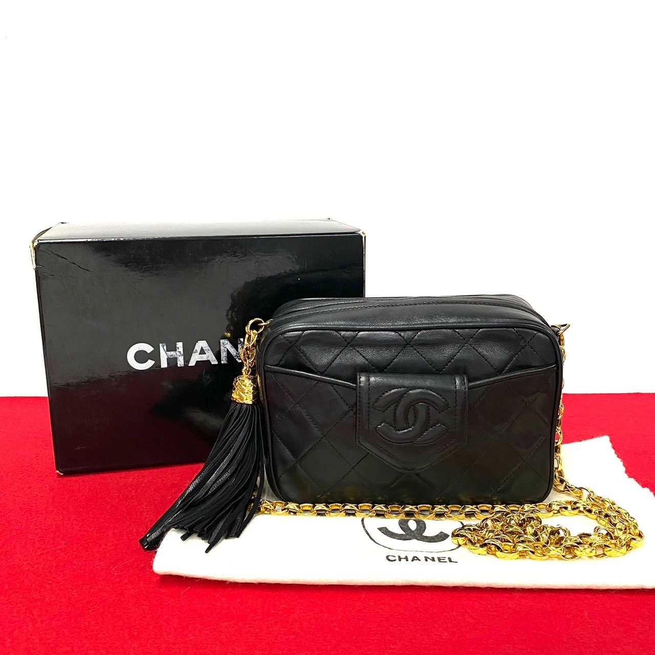 極 美品 箱 袋付き シール有 1番台 CHANEL シャネル マトラッセ ラムスキン レザー フリンジ チェーン ショルダーバッグ ブラック  45839 - メルカリ