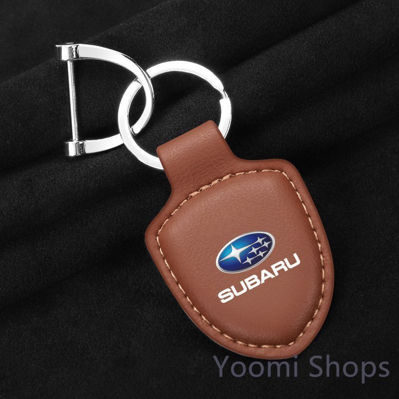 【新品未使用】スバル SUBARU キーホルダー キーリング キーチェーン 車用 ストラップ 牛革製 薄型 軽量 鍵 カギ メンズ レディース ブラウンee90