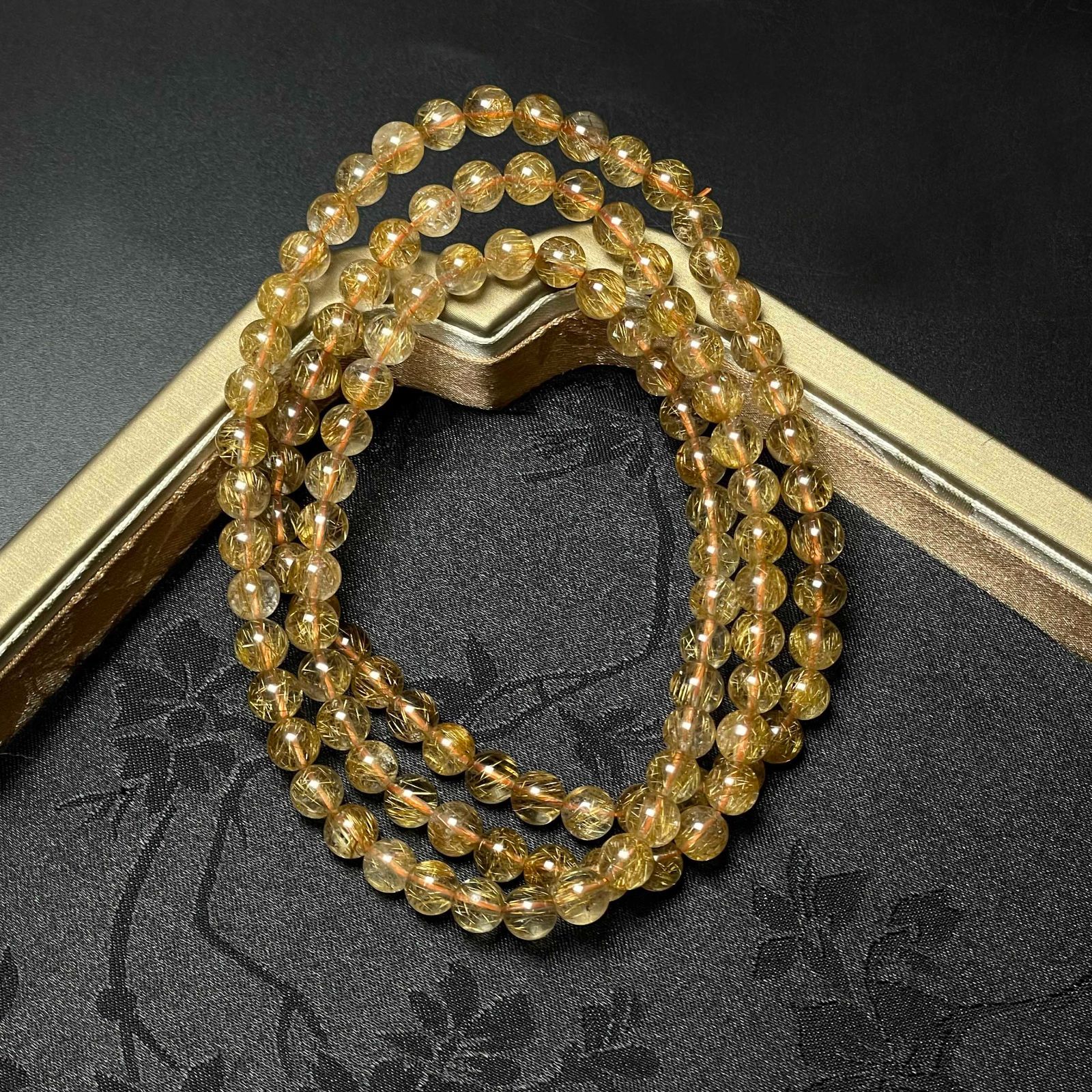 EU製 銅髪ルチルクォーツ 3本巻きブレスレット パワーストーン 天然石 金運 お守り プレゼント 6.3-6.5mm ZB9252