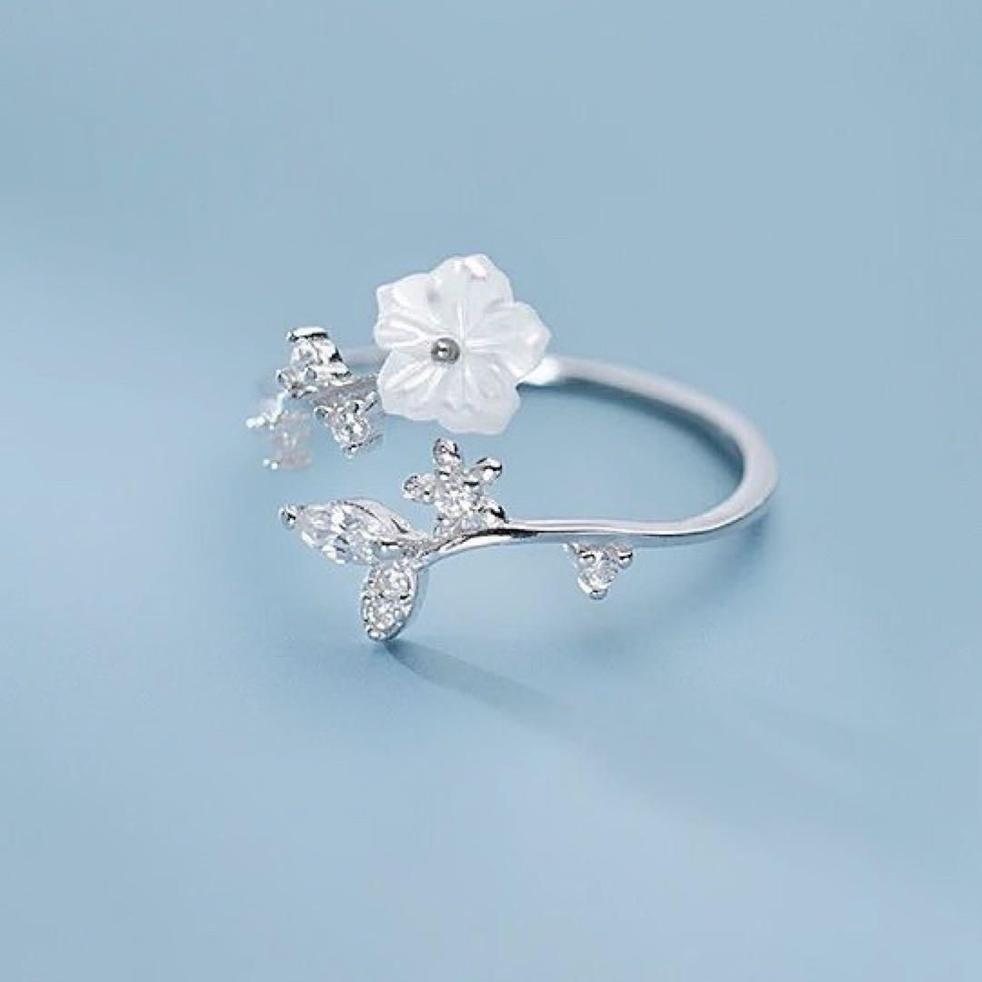 013R【フリーリング】ダイヤ フラワー シルバー925 上品 華奢 大人
