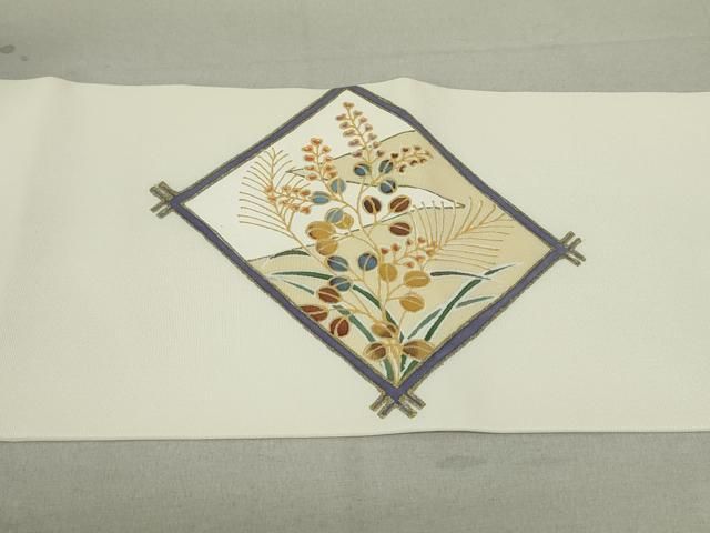 平和屋着物＊夏物　絽塩瀬　九寸名古屋帯　手描き　草葉文　正絹　逸品　DAAY8019cm 平和屋着物＊夏物 絽塩瀬 九寸名古屋帯 手描き 草葉文 正絹 逸品