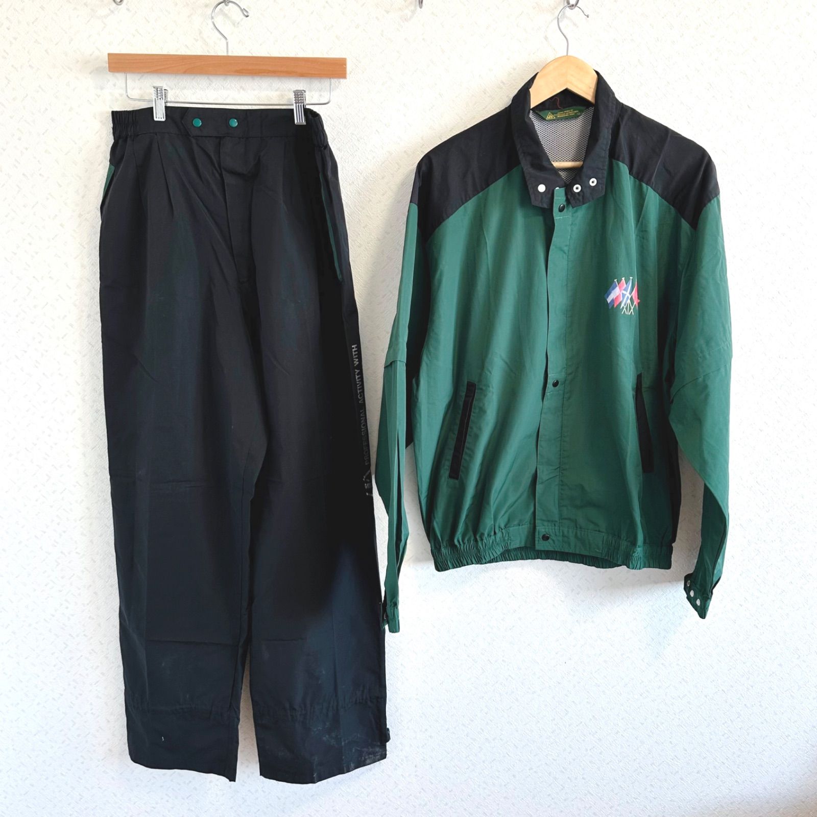 z918【美品】J'Sジャンボ尾崎　セットアップゴルフジャンパーズボン　グリーンブラック　メンズ　LLサイズ