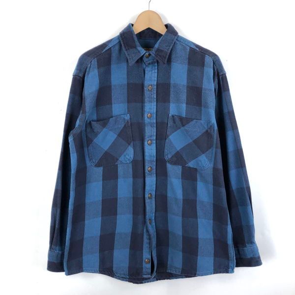 【古着】 St.Johns Bay ヘビーフランネルシャツ バッファローチェック 90年代 ブルー系 メンズL 【中古】 n057083