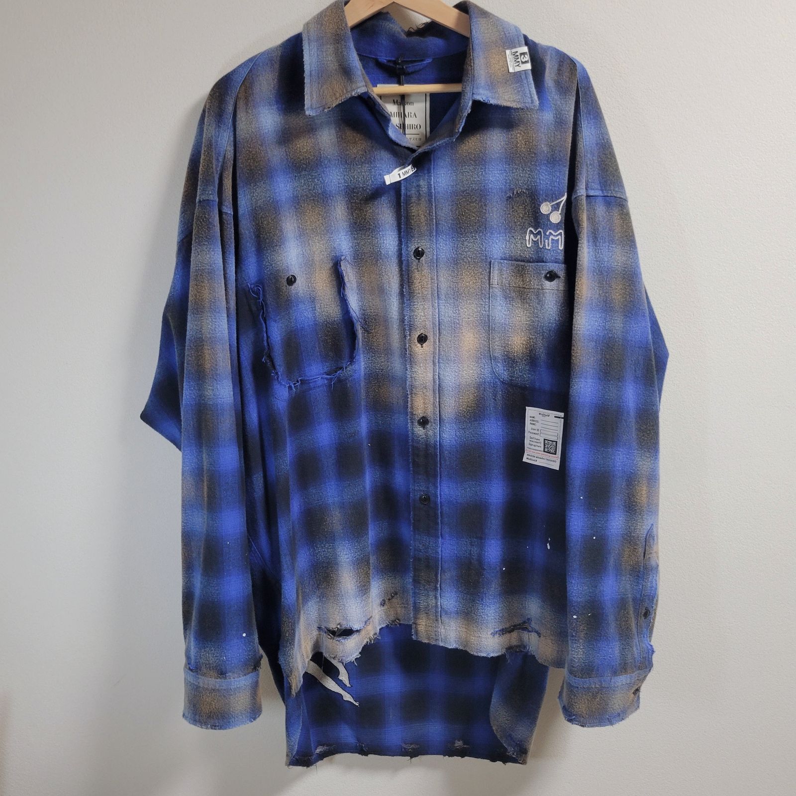 Maison MIHARA YASUHIRO ダメージ加工 チェックシャツ ロング