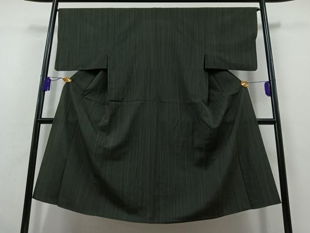 平和屋着物▽男性 本塩沢 単衣 縞 正絹 AABB6214jh