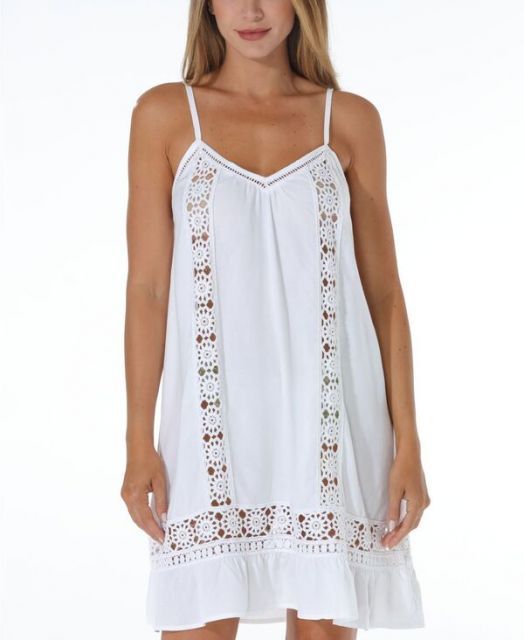 送料無料 ラビヤ レディース ワンピース トップス Women s Eyelet Lace Dress Cover-Up White