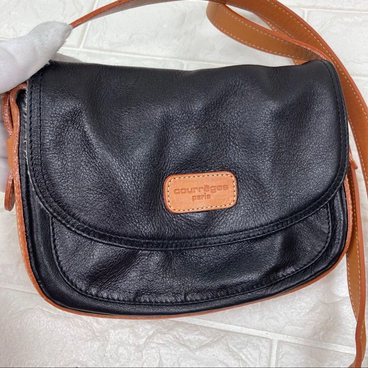 courreges クレージュ ミニショルダーバッグ レザー ブラック ブラウン 