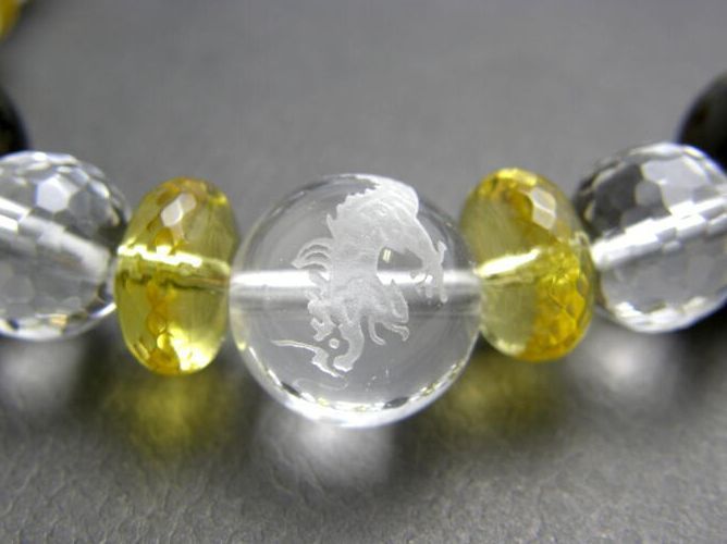 水晶龍素彫り シトリン＆スモーキークォーツ＆水晶 ブレスレット