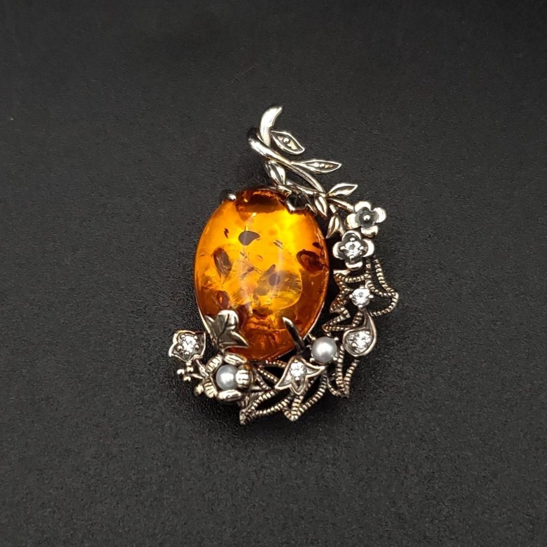 碌山 ウィリアムモリス 碌山ジュエリー ブローチ ペンダントトップ 天然琥珀 アンバー やぐるまぎく マリーゴールド SV925 シルバー 2way WWW_SIROKUMA-CORPORATION_COM