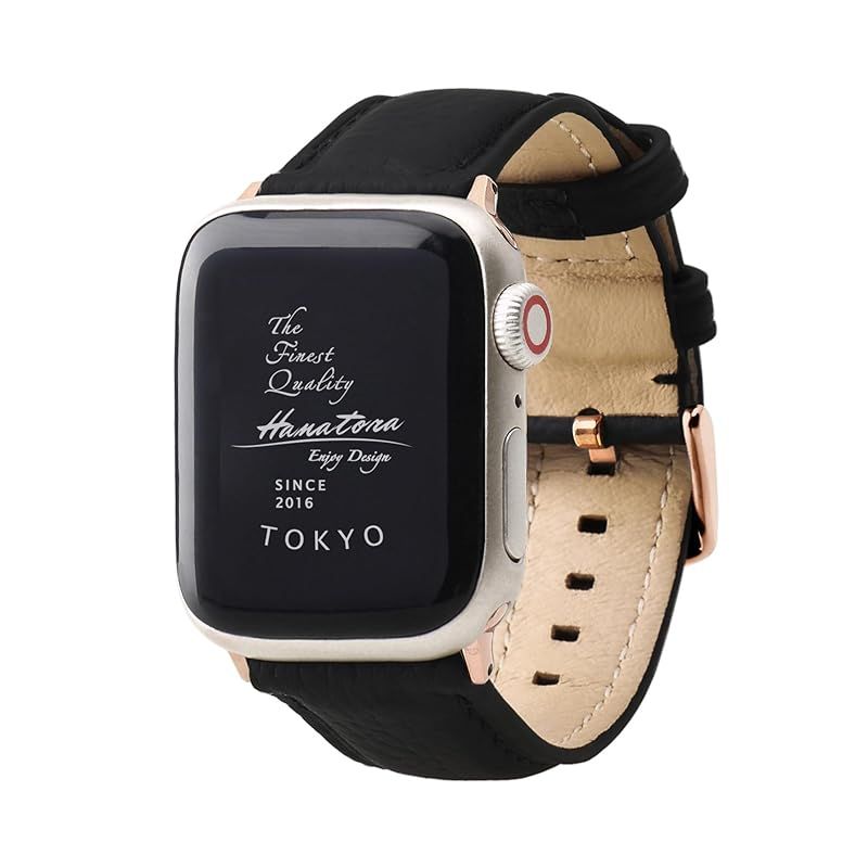 HANATORA アップルウォッチ用バンド AppleWatch互換性 バンド コンパチブル 49mm 45mm 44mm 42mm 本革 シュリンクレザー メンズ レディース ブラック ローズゴールド AWBGZ01-L-Black-RG プレゼント人気 ギ