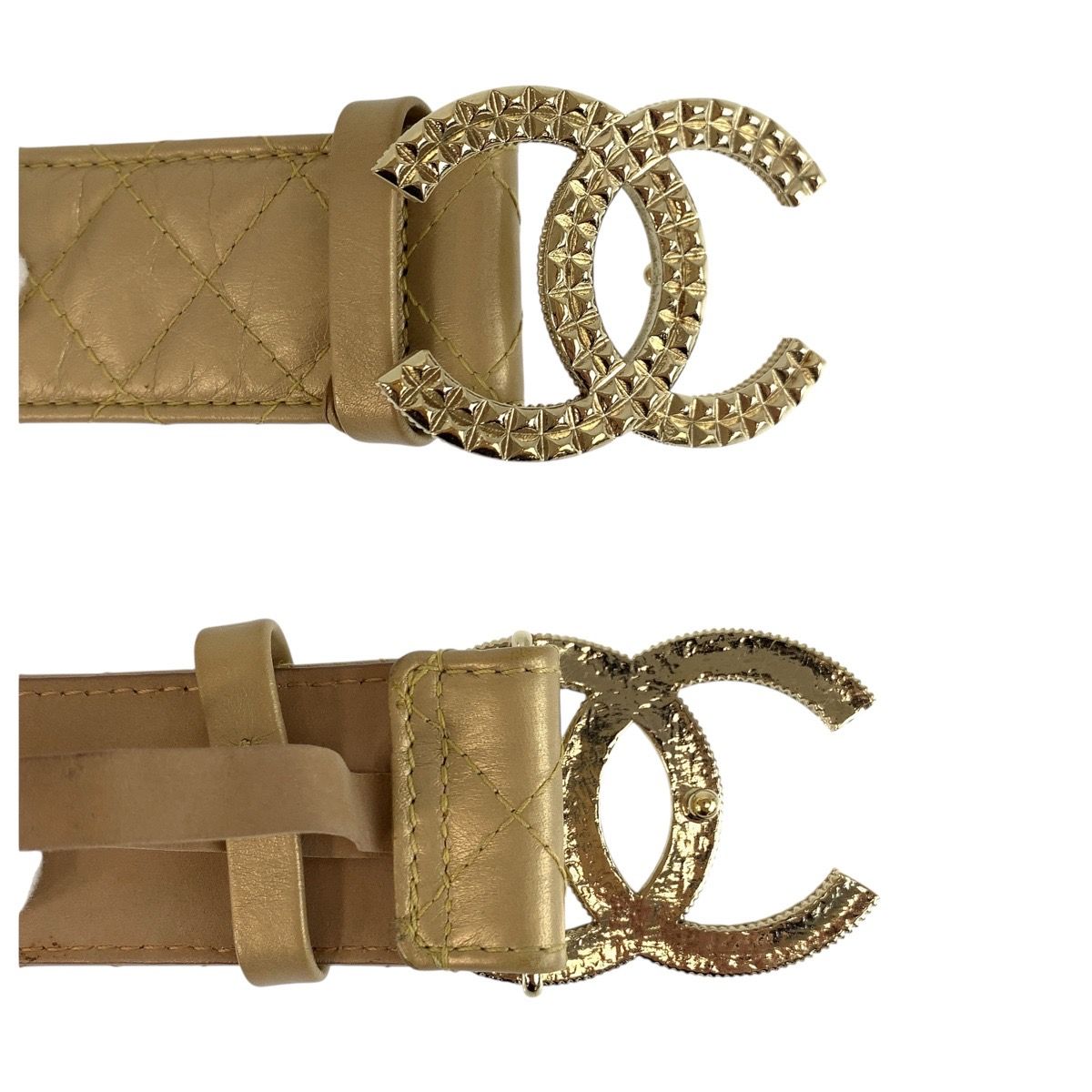 CHANEL シャネル ベルト ココマーク ベージュ 美品 CHANEL シャネル ココマーク 30インチ/75cm ゴールド