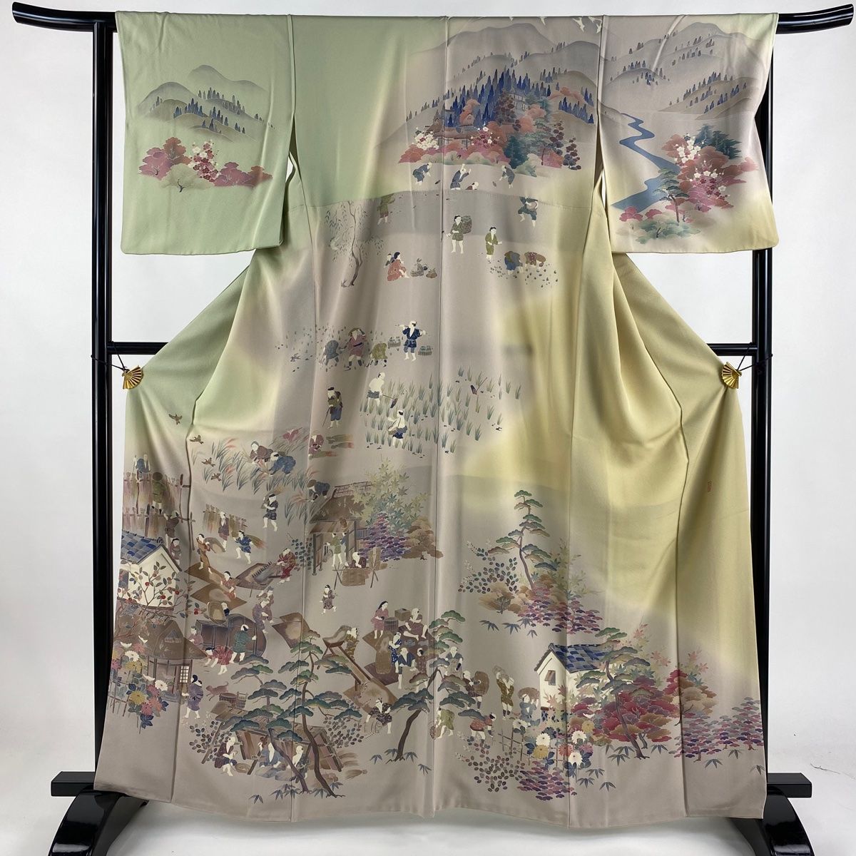 訪問着 身丈163.5cm 裄丈65.5cm M 袷 田村哲彦 落款 風景 人物