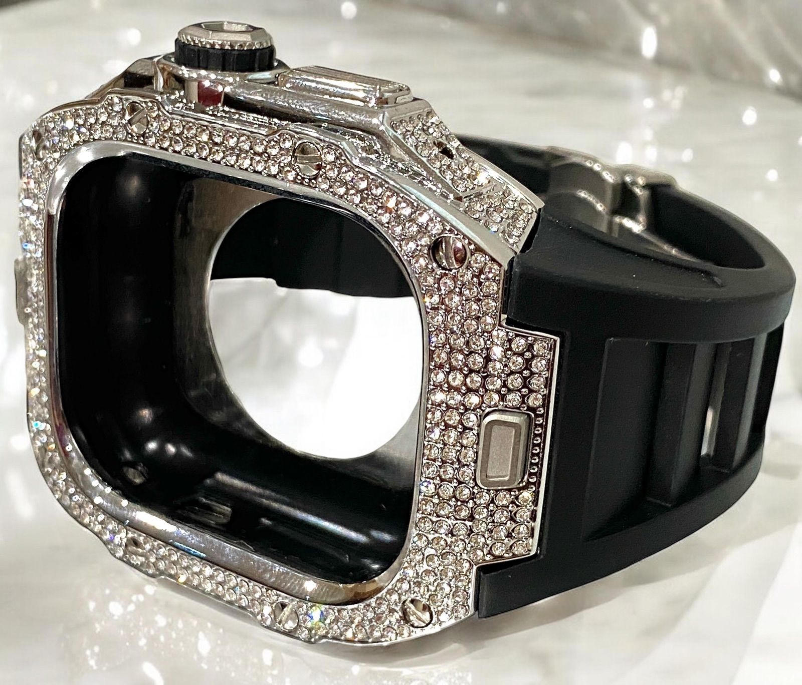 ブラック レッド applewatchバンド ステンレス カバー キラキラ
