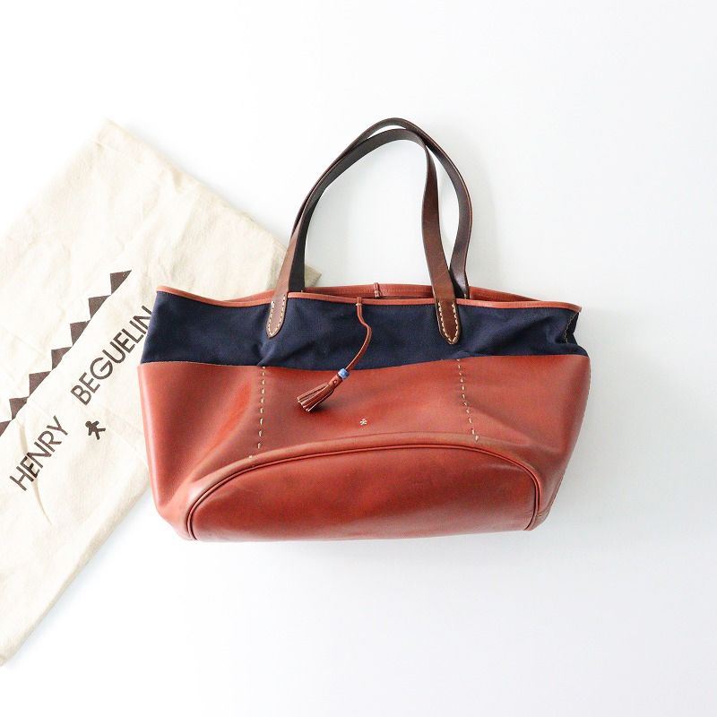 顧客　　エンリーベグリン　　トートバッグ エンリーベグリン HENRY BEGUELIN オミノ刺繍 ツートン レザー