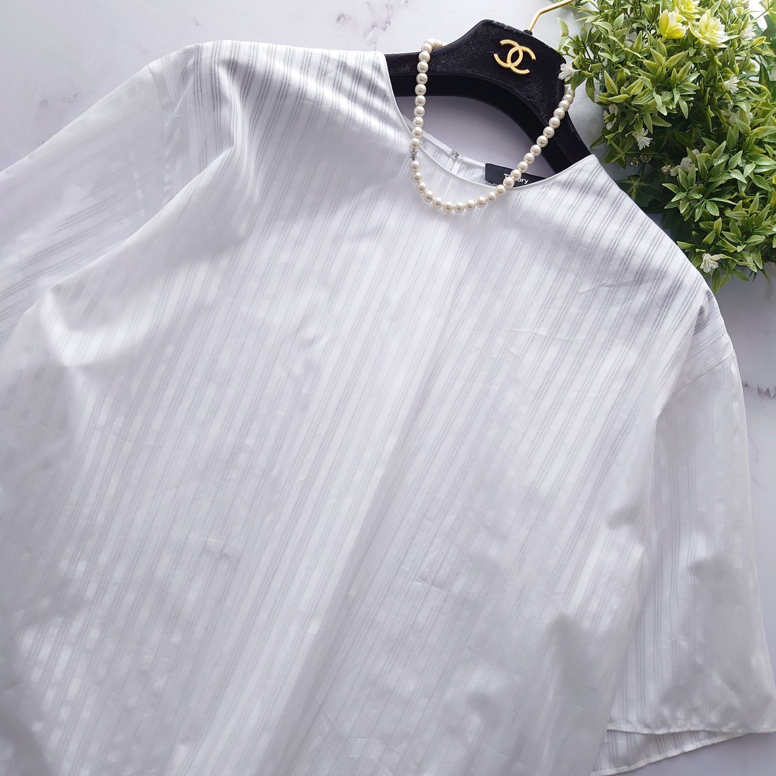 2025 セオリー OS Boxy Tee トップス ストライプ 五分袖