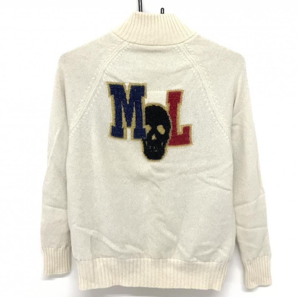 マークアンドロナ ニットジャケット アイボリー ウール100% ラメ スカル 裏地付 レディース M ゴルフウェア MARK&LONA