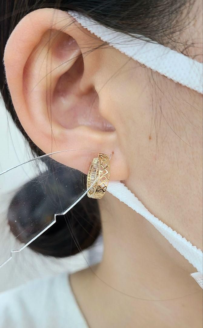 2way 計 0.5ct ダイヤモンド K18 yg エタニティ フープ ピアス 18金