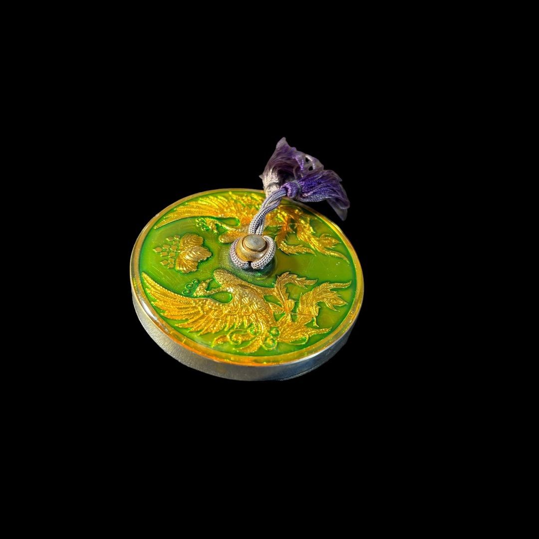 美品】鳳凰 金属 朱肉 菊紋 置物 インテリア 工芸品 美術品 A1132