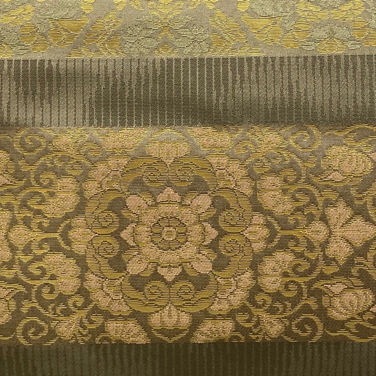 袋帯 落款 証紙 華文 花唐草 箔 灰茶 お太鼓柄 正絹