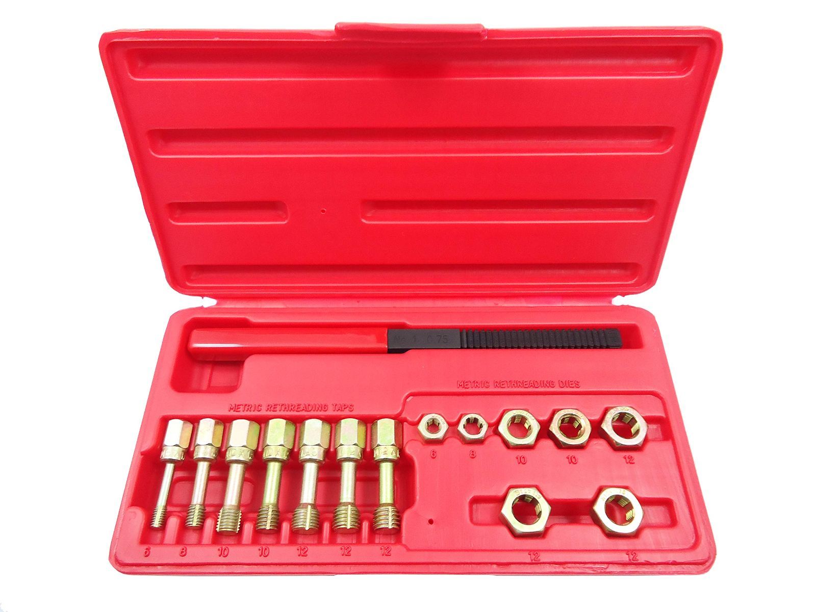 タップダイスセット ボルト式 ネジピッチやすり付 ミリサイズ ねじ山修正 工具 M6x1 M8x1.25 M10x1.25 M10x1.5 M12x1.25 M12x1.5 M12x1.75