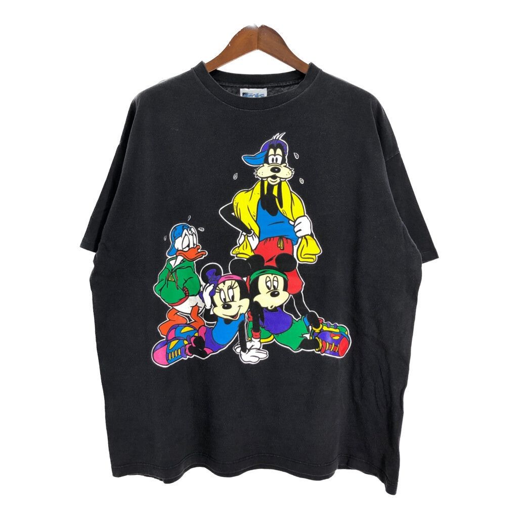 90年代 Disney ディズニー ミッキー＆フレンズ Ｔシャツ キャラクター ブラック メンズ ONE SIZE 古着 U1229