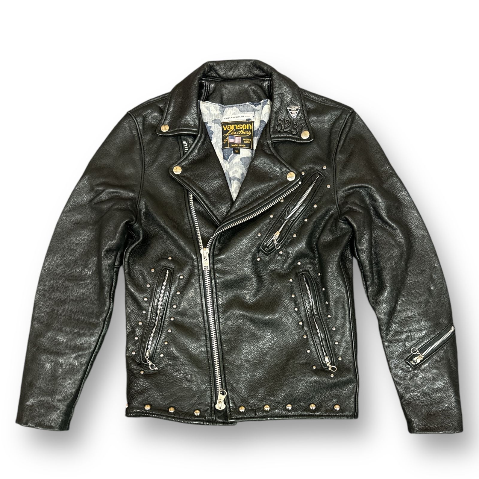VANSON × FANTASTIC MAN スタッズダブルライダースジャケット