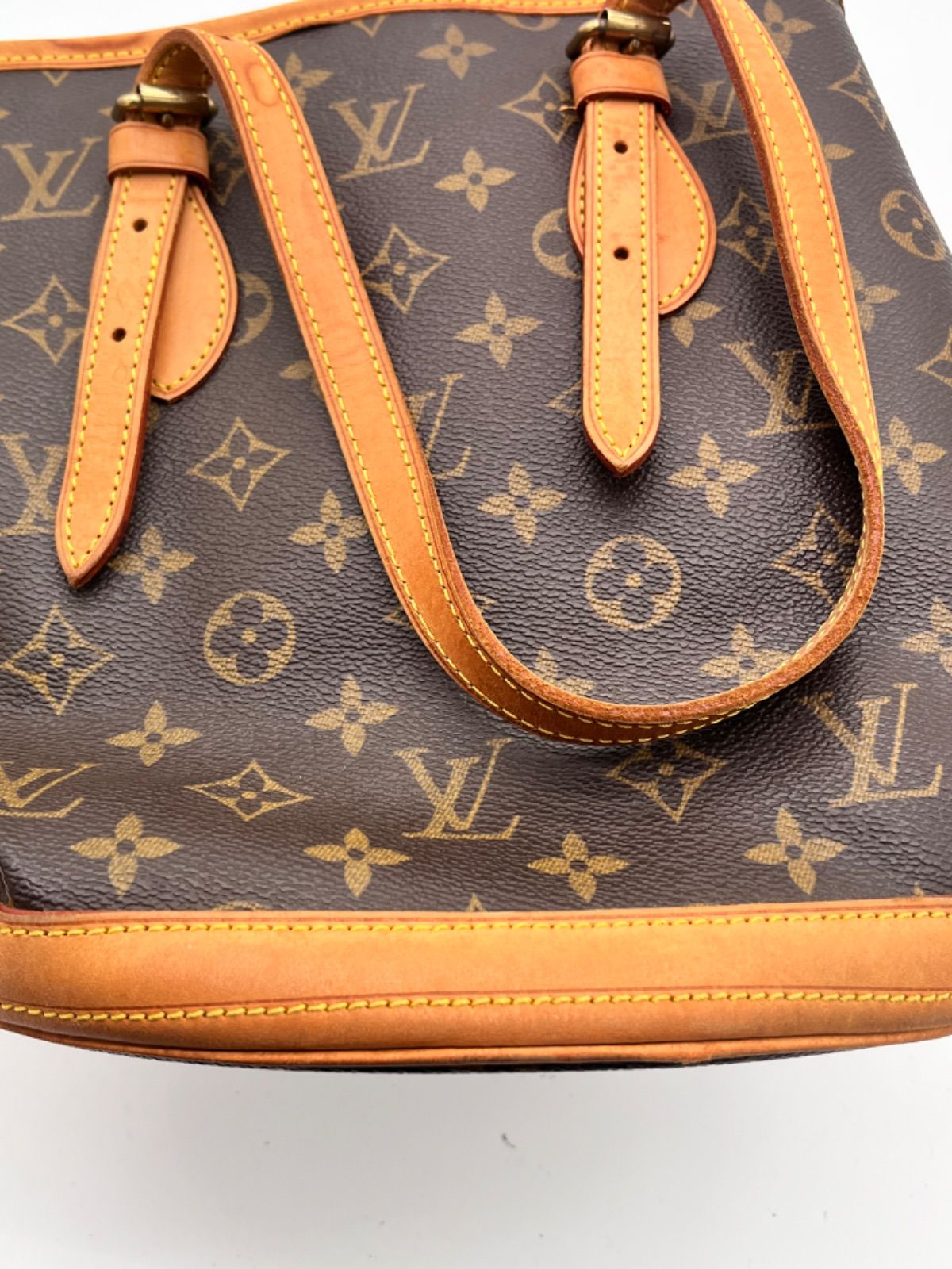 【美品】LOUIS VUITTON　ルイヴィトン　M42238　バケットPM　バケツ型 トートバッグ　ショルダーバッグ　モノグラム　ブラウン　プチバケット