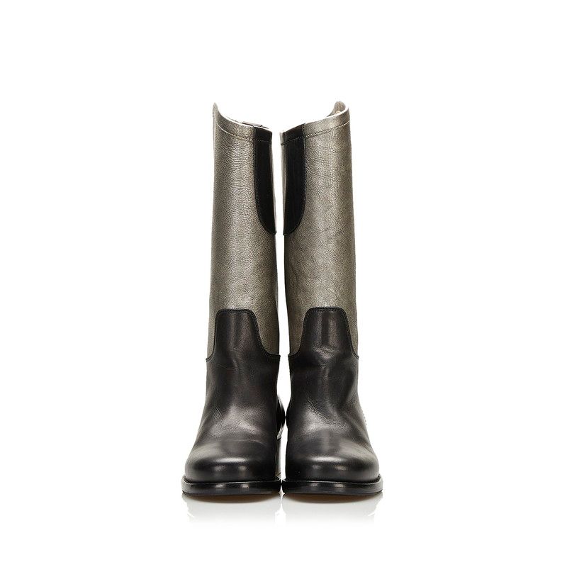 シャネル ココマーク ロングブーツ シルバー ブラック レザー