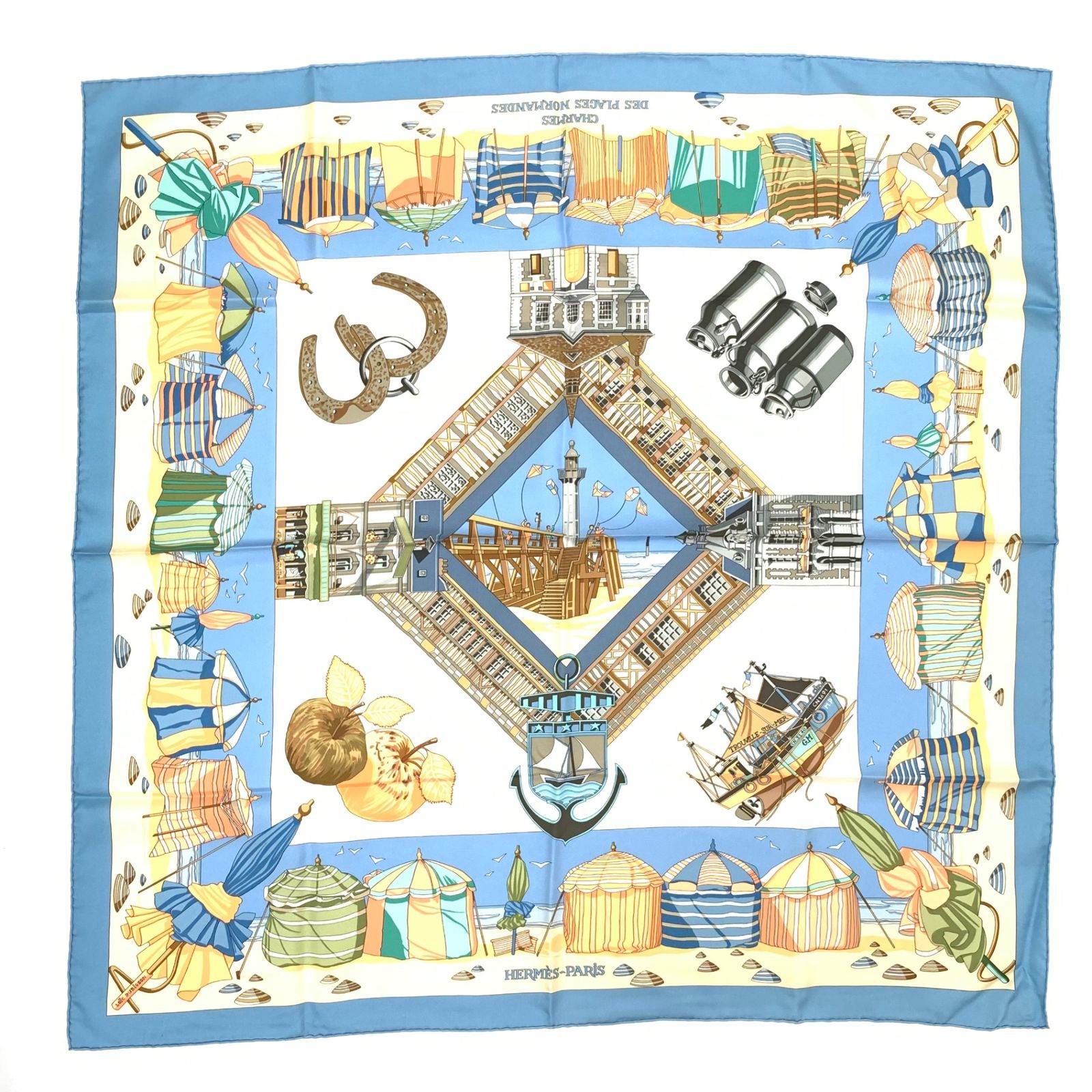 美品 HERMES エルメス カレ90 CHARMES DES PLAGES NORMANDES