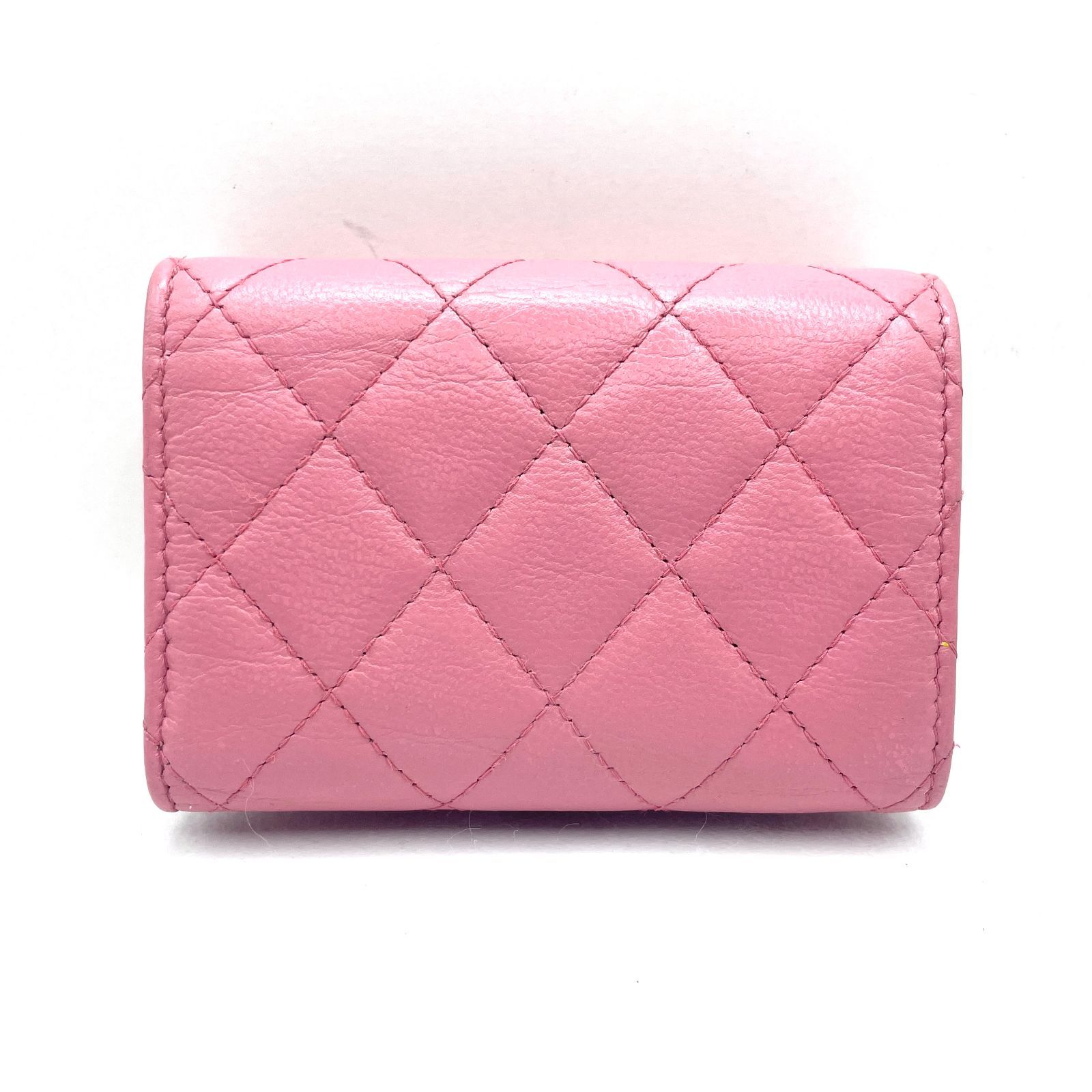 【377】シャネル ハーフココ プッシュロック フラップ 三つ折り財布 ピンク 377】極美品 CHANEL/シャネル ハーフココ プッシュロック