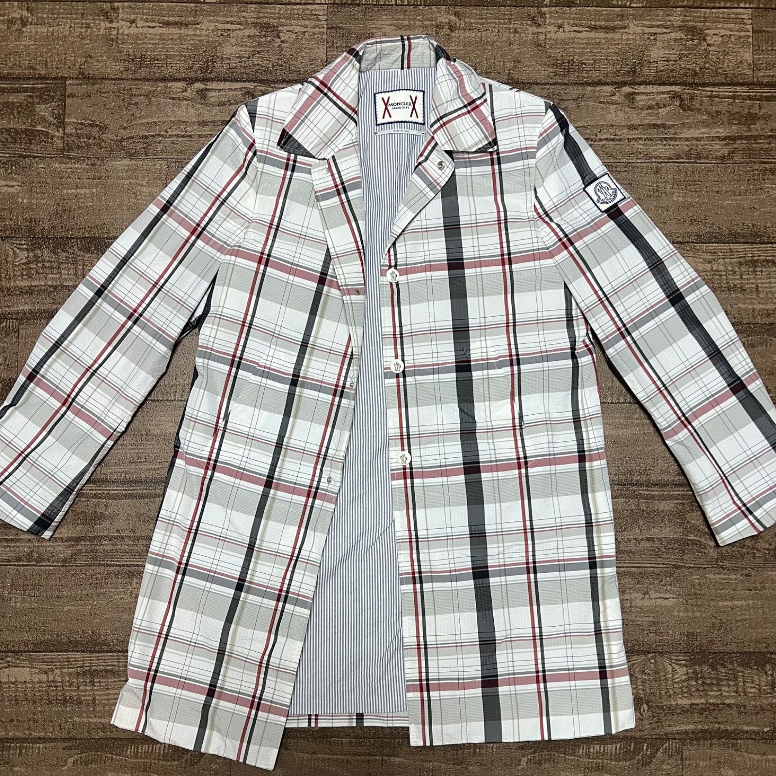 未使用レベル】MONCLER モンクレール ガムブルー ステンカラーコート 