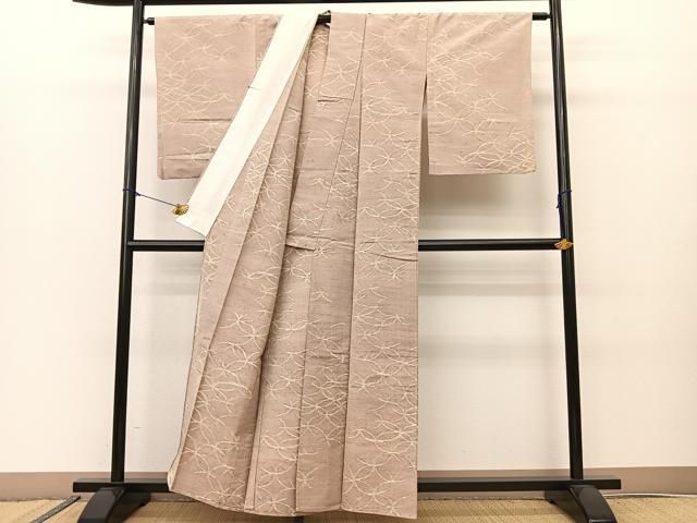 平和屋着物▽上質な紬 単衣 変わり七宝文様 正絹 逸品 BAAS8031yc