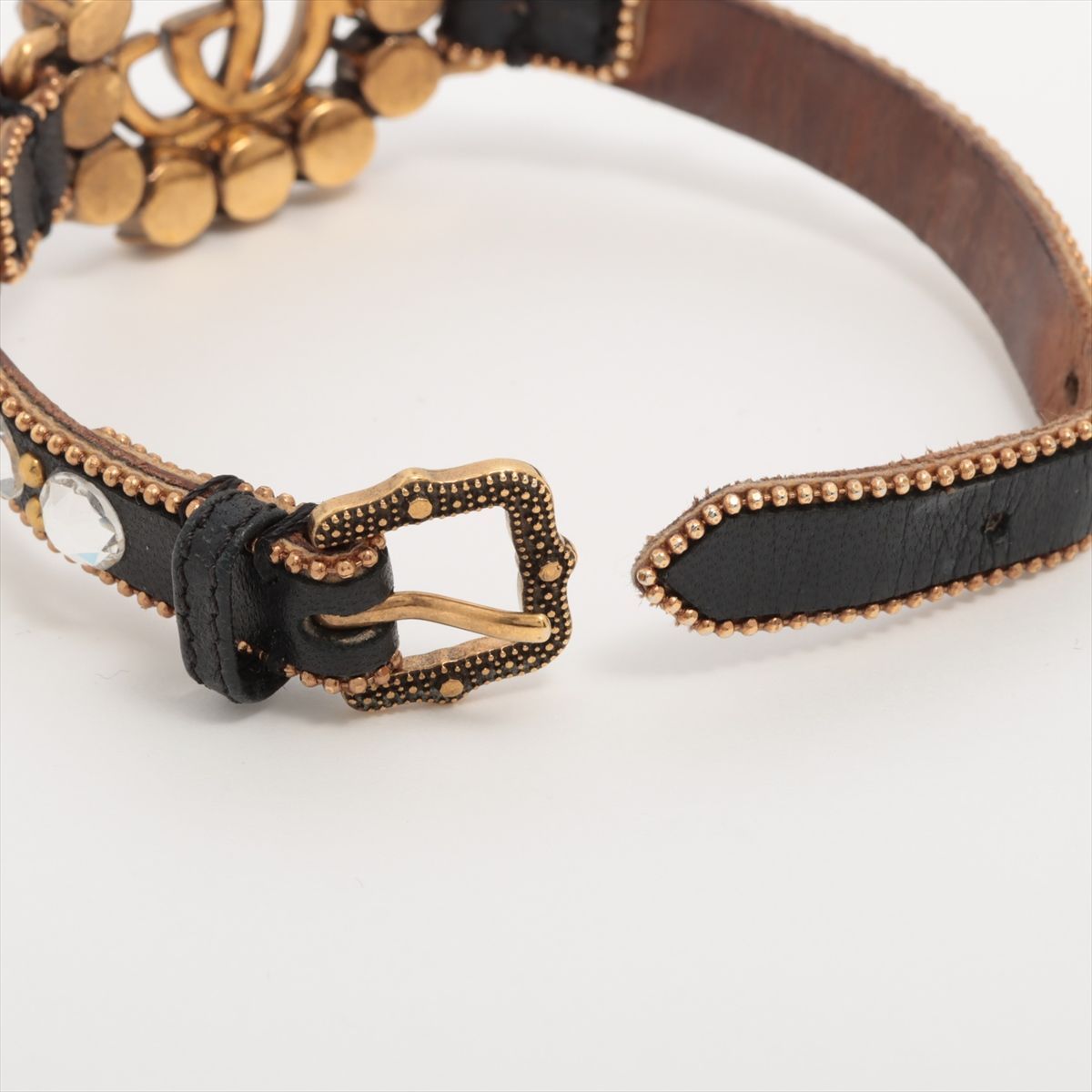 鑑定済み】 GUCCI グッチ ダブルG レザー × ラインストーン × GP