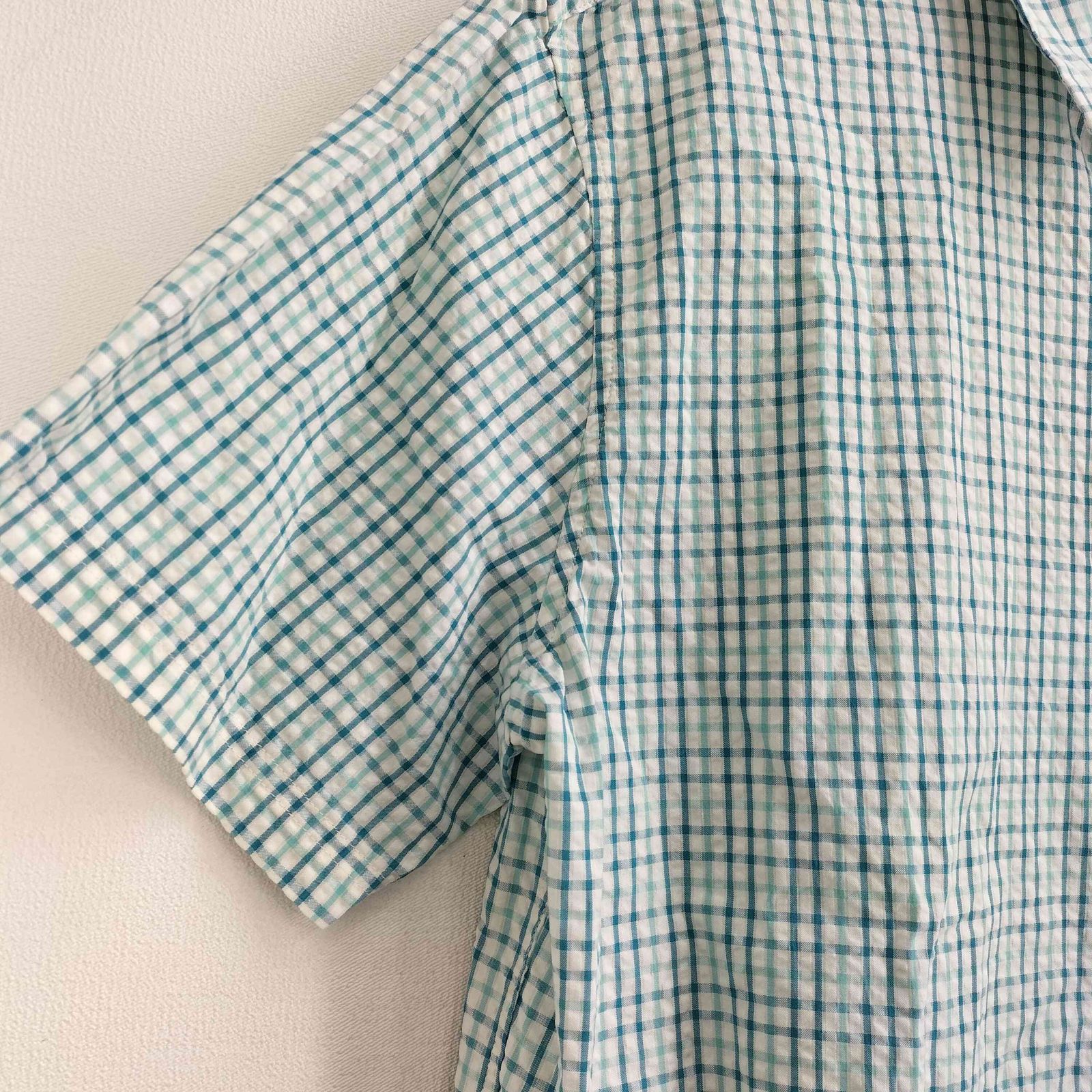 エルエルビーン L.L.Bean シアサッカー オーガニックコットン100 半袖 チェックシャツ メンズ import：XL 