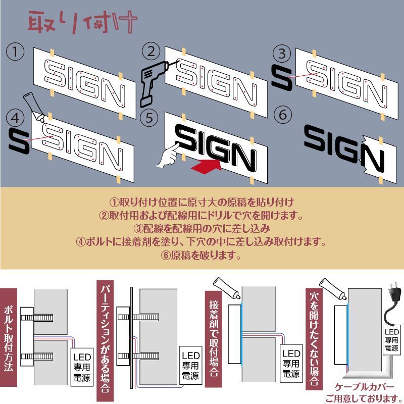 オーダー背面発光LEDチャンネル文字 箱文字 看板 室外用 サイン