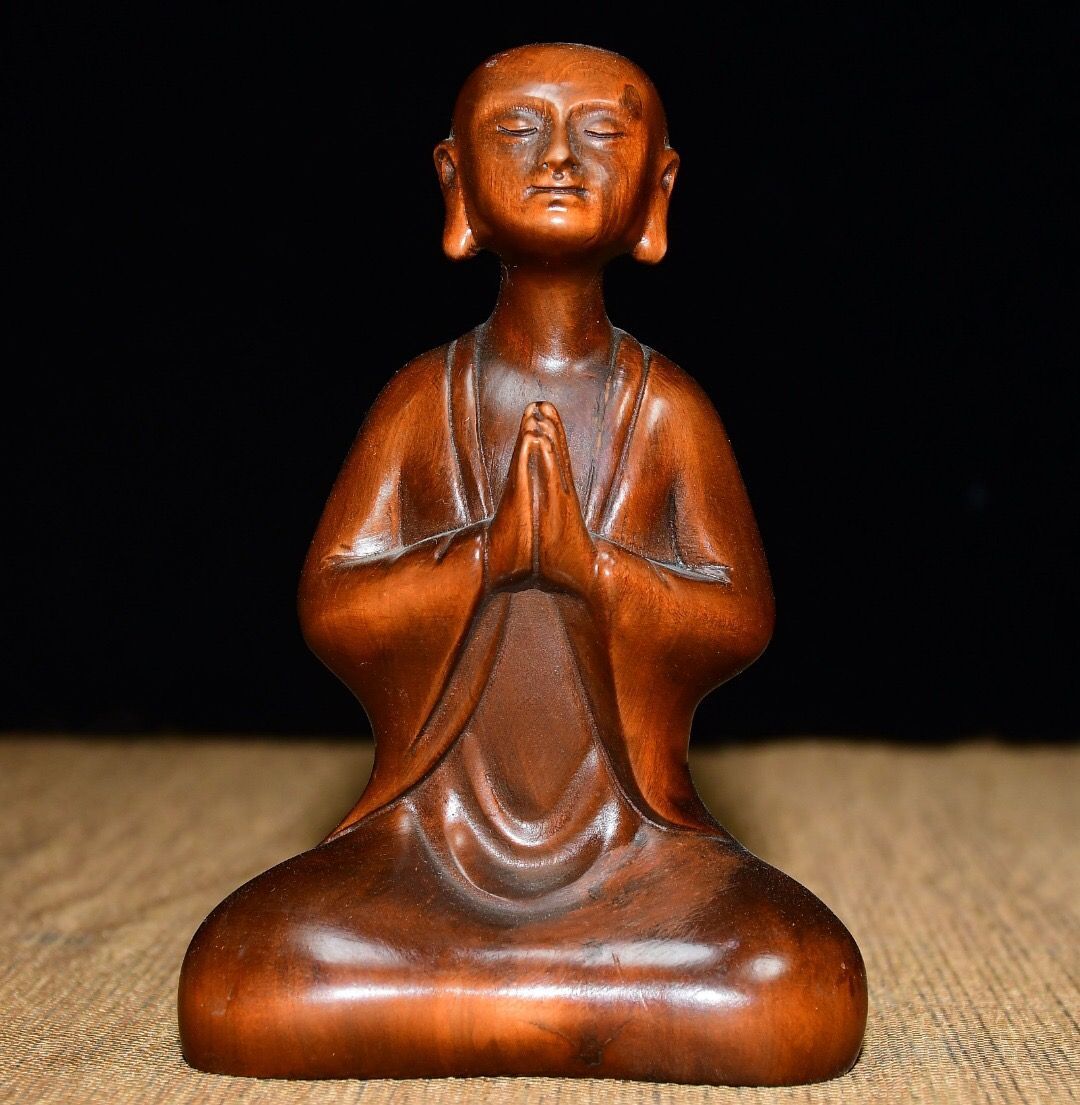 旧家蔵出し 黄楊木製 細密彫 悟道 置物 文房賞物 供養品 古美術