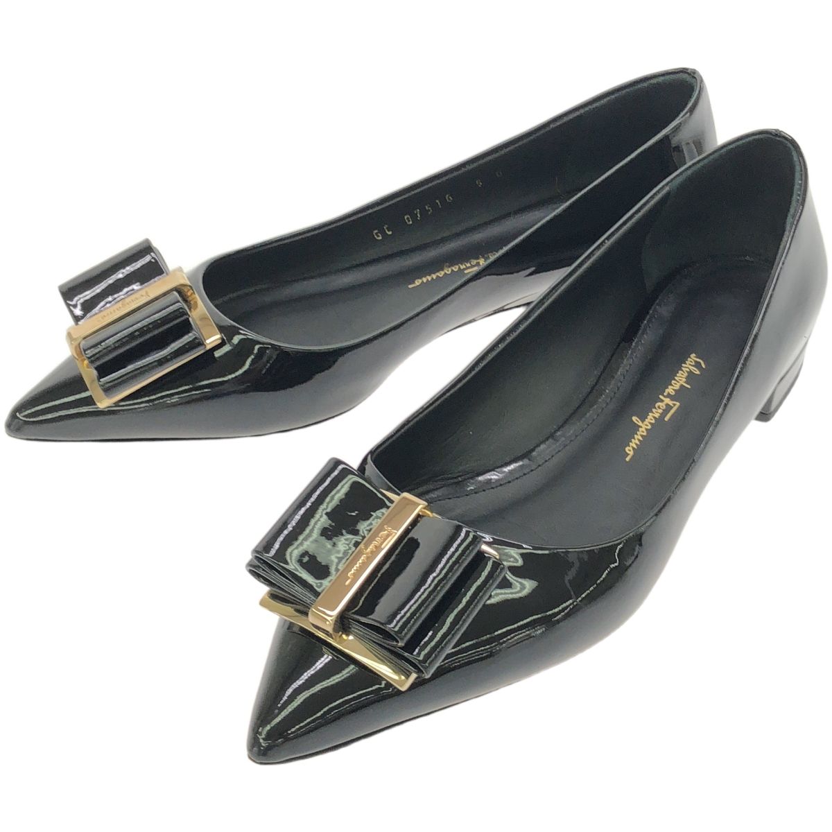 Salvatore Ferragamo サルバトーレ フェラガモ ZERI 10 ポインテッドトゥエナメルリボンパンプス GC 07516 ブラック 5