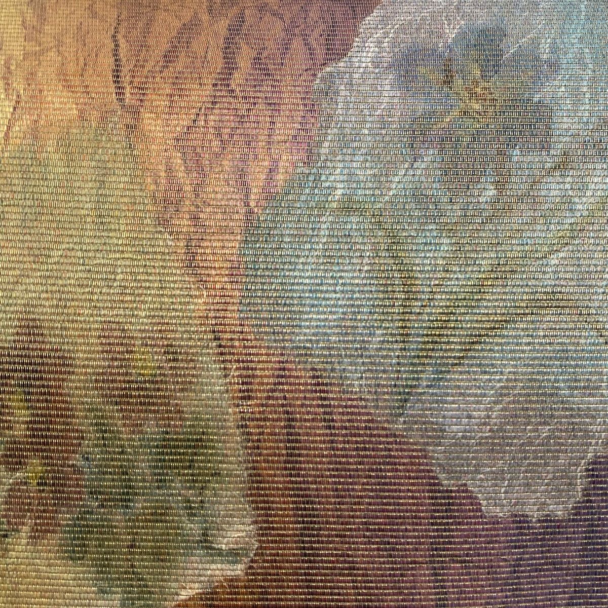 袋帯 秀品 草花 幾何学 金糸 ラメ糸 紫 お太鼓柄 正絹